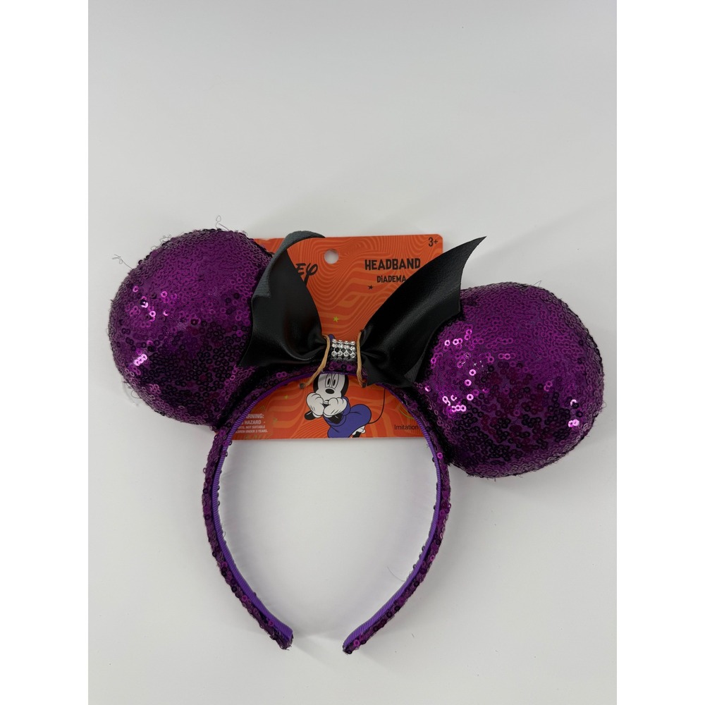 Disney Minnie Mouse Halloween Purple Sequin Bat Bow Headband Ears MM3116
